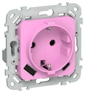 Розетка 1-местная с заземлением, шторками и USB Type A+С IEK Flite FI-R14-16-1-U22-020-K99 пурпурный