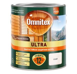 Пропитка декоративная для защиты древесины Omnitex Ultra AWB полуглянцевая белая 2.5 л