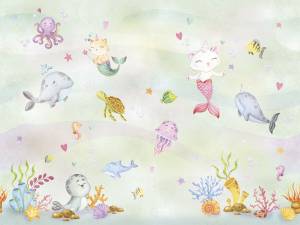 Бесшовные Eco обои Ortograf Little friends 34390 Кошки подводные феи 3 Ворс ОЕ