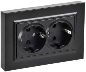 Розетка 2-местная с заземлением и шторками IEK Brite BR-R28-16-K02-F черный