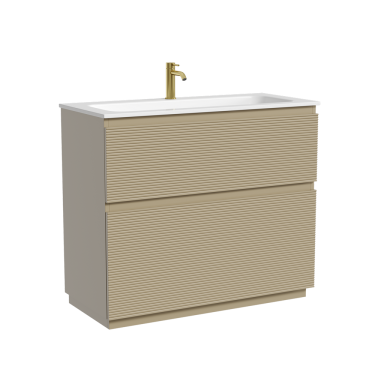 Тумба с раковиной Sancos Folk Floor напольная, 100x45x87, c двумя ящиками оснащенными доводчиками, Капучино