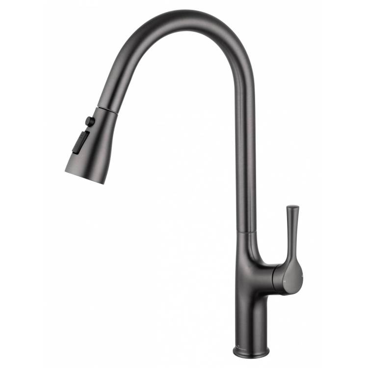 Смеситель для кухни Wonzon & Woghand WW-AE54123-BGG с выдвижным изливом, темный графит