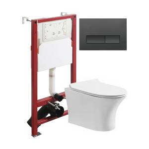 Унитаз с инсталляцией Orange CI01-100W+APB244 безободковый, с крышкой-сиденьем микролифт, с кнопкой, кнопка черная