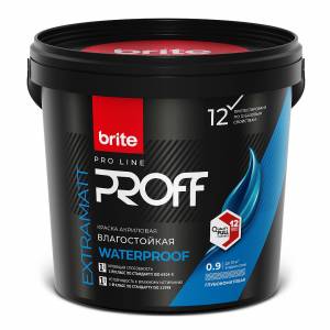 Краска интерьерная влагостойкая Brite Pro Line Proff Waterproof 7 глубокоматовая база А 0.9 л