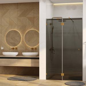 Душевая дверь в нишу Wasserkraft Ems 76H05-TG профиль глянцевое золото, стекло тонированное, 121x100x200