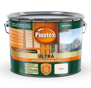Пропитка декоративная для защиты древесины Pinotex Ultra AWB полуглянцевая белая 9 л