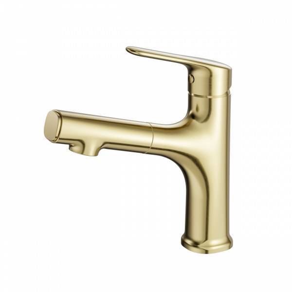 Смеситель для раковины Wonzon & Woghand WW-AE4151-BG с выдвижным изливом, брашированное золото