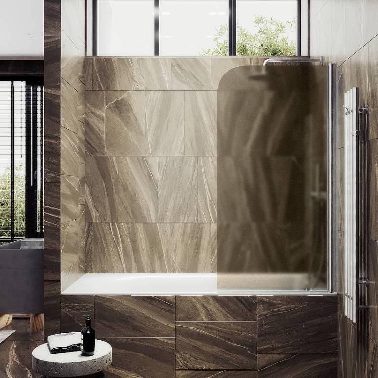 Шторка на ванну MaybahGlass MGV-602-5 поворотная, на монопетле, стекло бронза матовая, профиль хром матовый, 1400x400