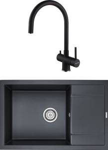 Комплект Paulmark PM317850-BLM черный металлик + Смеситель Paulmark Heller He213218-418 для кухонной мойки, черный металлик