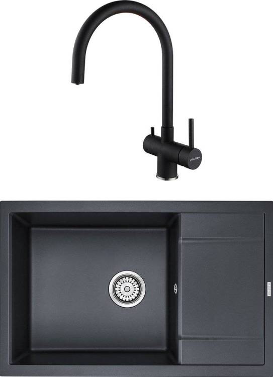 Комплект Paulmark PM317850-BLM черный металлик + Смеситель Paulmark Heller He213218-418 для кухонной мойки, черный металлик