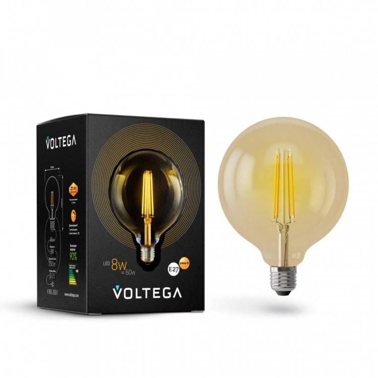 Лампа светодиодная филаментная диммируемая Voltega Loft Led E27 8W 2800K золотая VG10-G125Gwarm8W 6838