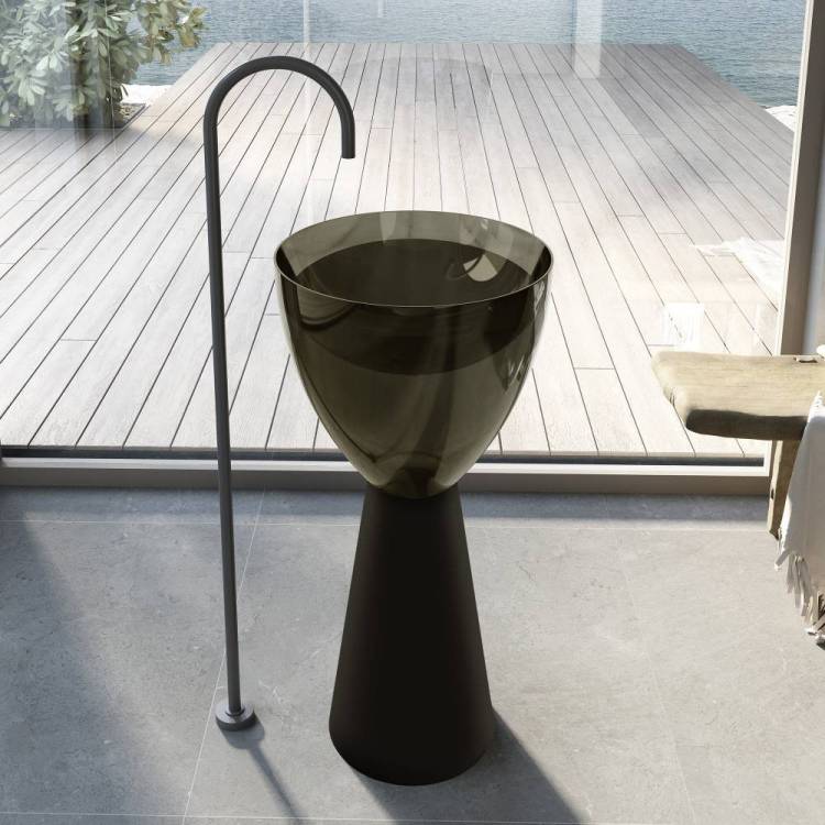 Раковина Abber Kristall AT2703Black-Vesuvian отдельностоящая, прозрачная, 45 см, черно-оливковая