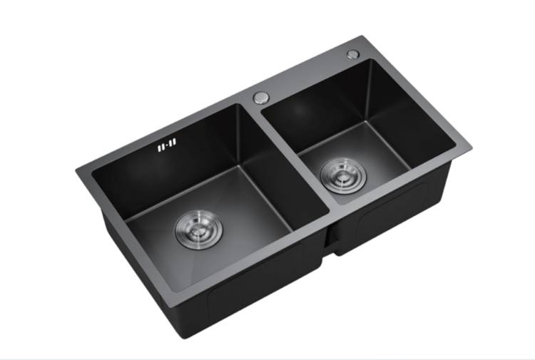 Мойка кухонная Arrow AG5552 двойная, титановый черный, 78x43
