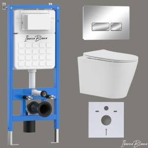 Комплект Iberica Blanca Burgos Alto IB001.BRA.231.213 унитаз безободковый, белый, сиденье микролифт, клавиша смыва хром глянцевый