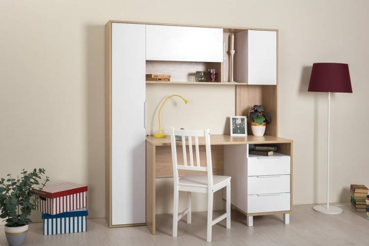 Стол рабочий Моби Комфорт 12.95 N Дуб сонома, Белый PE шагрень