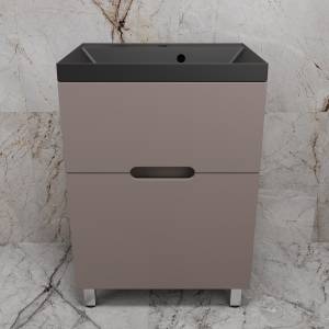 Тумба с раковиной Style Line Матис 60 напольная, тауп темный, раковина антрацит, 82x60x45