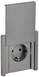 Розетка 1-местная с заземлением, шторками и крышкой IEK Forte&Piano FP-R16-16-44-K46 сталь