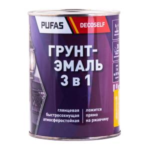 Грунт-эмаль Pufas Decoself 3 в 1 глянцевая серая 0.9 кг