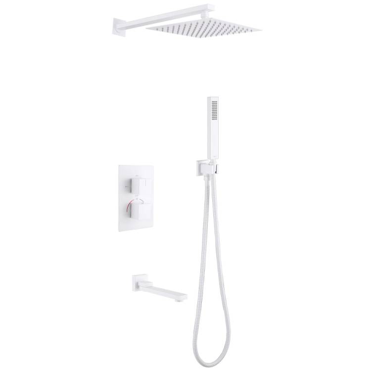 Душевая система Abber Daheim AF8250W скрытого монтажа с изливом, термостат, белая матовая