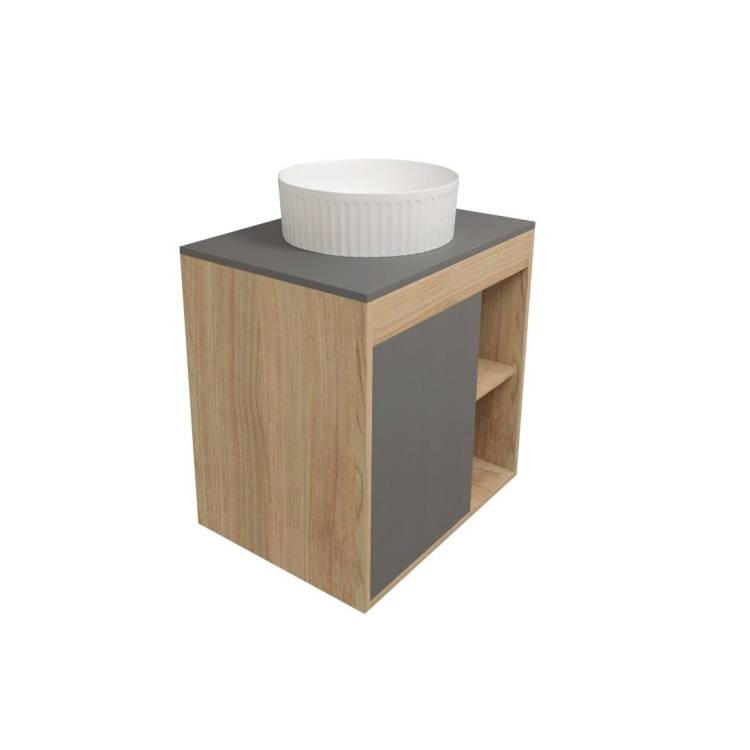 Тумба с раковиной Teymi Nura подвесная, дуб, графит, 60 см, с раковиной Martta D36