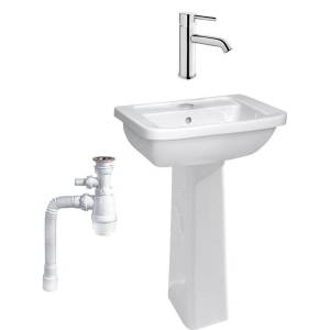 Комплект Раковина Vitra Form 300 9602B003 с пьедесталом + Смеситель Vitra Minimax S A41984EXP + Сифон Wirquin Минор с отводом для стиральной машины