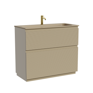 Тумба с раковиной Sancos Folk Floor напольная, 100x45x87, c двумя ящиками оснащенными доводчиками, Капучино, раковина бежевая