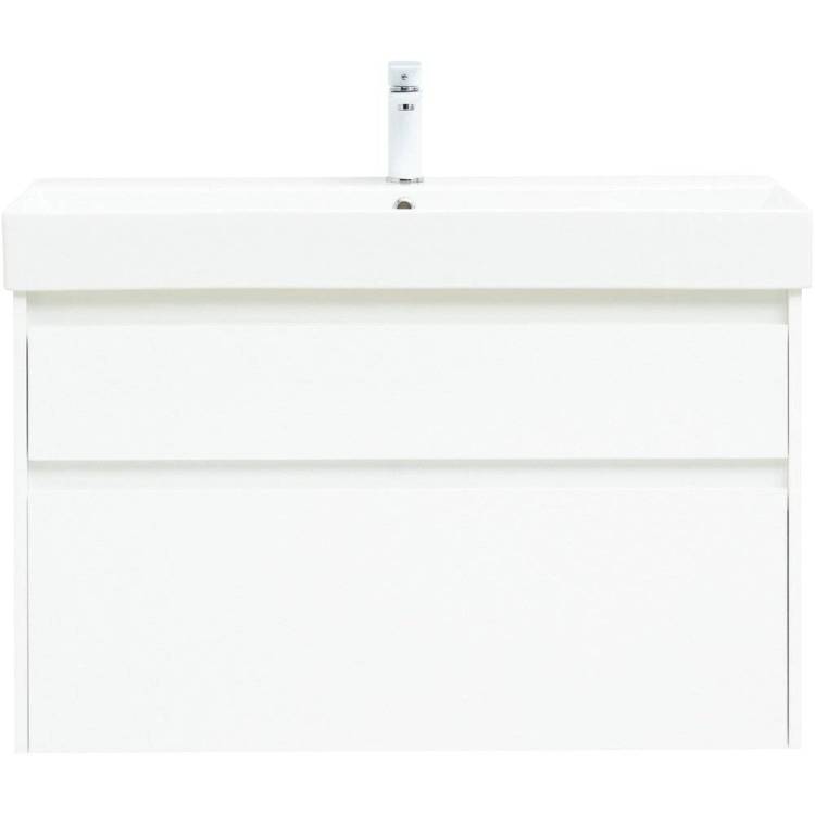 Тумба с раковиной Aquanet Nova Lite 100 белая глянцевая, 2 ящика