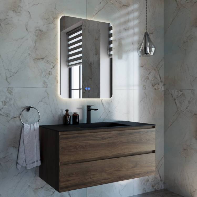 Тумба с раковиной Vincea Luka 1000 2 выкатных ящика, C.Oak, раковина черная