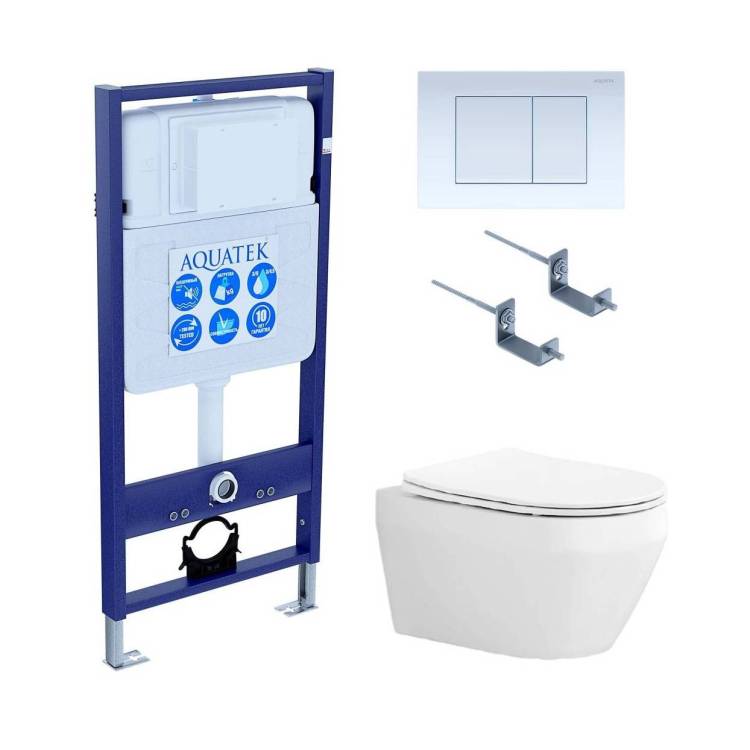 Унитаз с инсталляцией Aquatek Лея-009 4в1 с кнопкой глянцевый хром