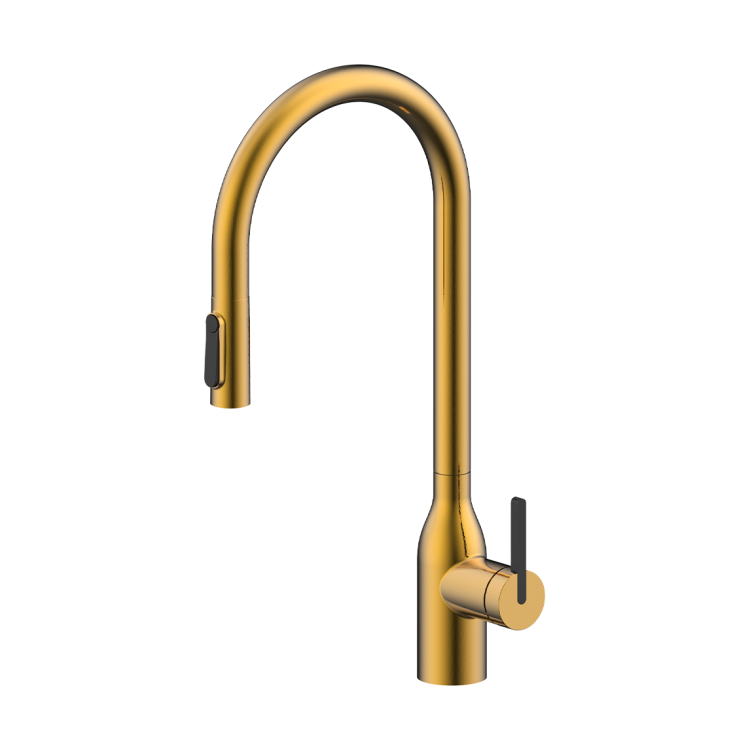 Смеситель для кухни Paulmark Universal Un213880-BG с выдвижным изливом, брашированное золото