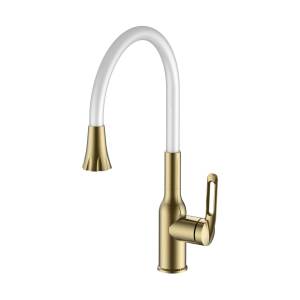 Смеситель для кухни Haiba HB42830-5 гибкий излив, золото/белый