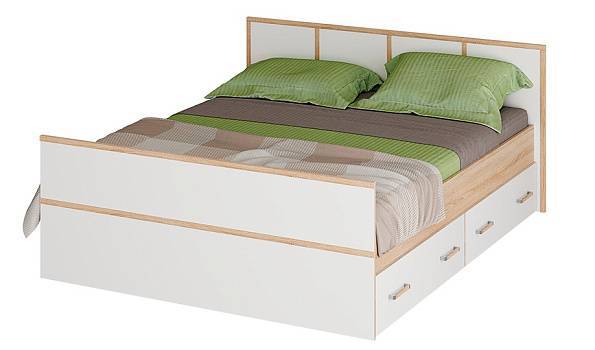 Кровать БТС МЕБЕЛЬ Сакура Н001169 160x200, с настилом, дуб сонома, белый