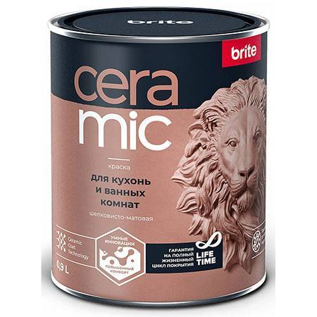 Краска для кухонь и ванных комнат Brite Ceramic шелковисто-матовая база A 0.9 л