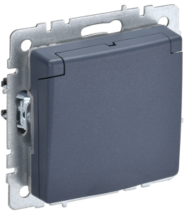 Розетка 1-местная с заземлением, шторками и крышкой IEK Brite BR-R16-16-44-K35 маренго