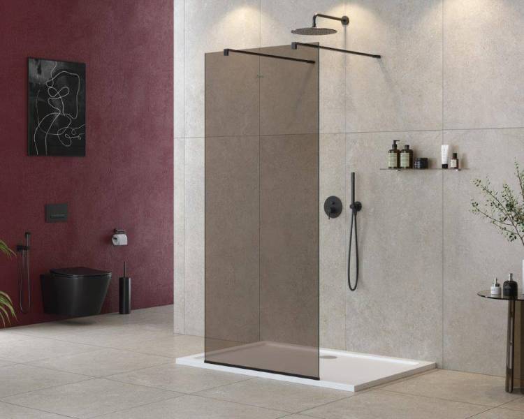 Душевая перегородка Cezares LIBERTA-L-2-100-120-BR-NERO профиль черный, стекло бронза, 100x195