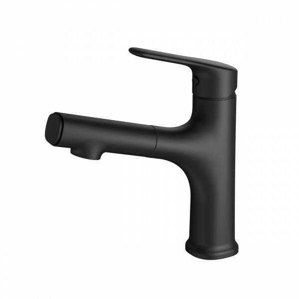 Смеситель для раковины Wonzon & Woghand WW-AE4151-MB с выдвижным изливом, черный матовый