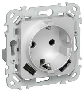 Розетка 1-местная с заземлением, шторками и USB Type A+A IEK Flite FI-R14-16-1-U21-D31-K47 алюминий