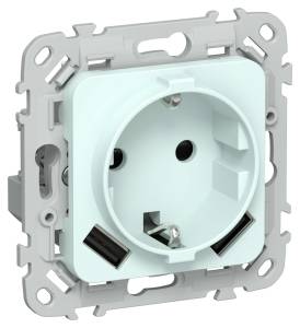 Розетка 1-местная с заземлением, шторками и USB Type A+A IEK Flite FI-R14-16-1-U21-D31-K94 холодный лед