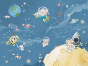 Бесшовные Eco обои Ortograf Little friends 34416 Веселые космонавты 2 Кристалл OE-S