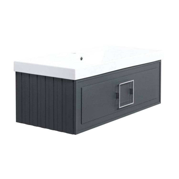 Тумба с раковиной La Fenice Cubo FNC-01-CUB-G-100 Серый, подвесная, черная ручка