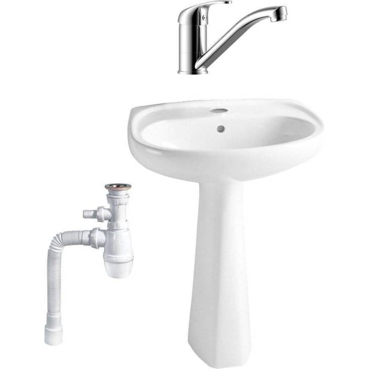 Комплект Раковина Vitra Normus 9600B003 + Смеситель Rossinka Y Y35-22 + Сифон Wirquin Минор с отводом для стиральной машины