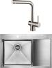 Комплект Paulmark Atlan PM217851-BSL L, брашированная нерж. сталь + Смеситель Paulmark Dosse Do214418-SS для кухонной мойки
