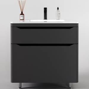 Тумба с раковиной Style Line Марелла 80 напольная, 2 ящика, Люкс антискрейтч, серый матовый, PLUS