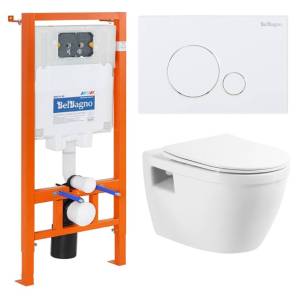 Унитаз с инсталляцией BelBagno Loto BB070CHR/SC/BB002-80/BB014-SR-BIANCO с белой кнопкой