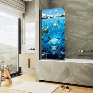 Шторка на ванну MaybahGlass MGV-929-ФП005-6 70x140, поворотная, стекло с рисунком 6 мм, профиль черный