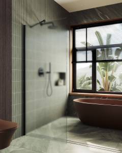 Душевая перегородка MaybahGlass MGD-700-6ш 79x195, стекло сатин 8 мм, профиль черный