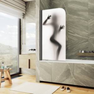 Шторка на ванну MaybahGlass MGV-929-ФП016-6 70x140, поворотная, стекло с рисунком 6 мм, профиль черный