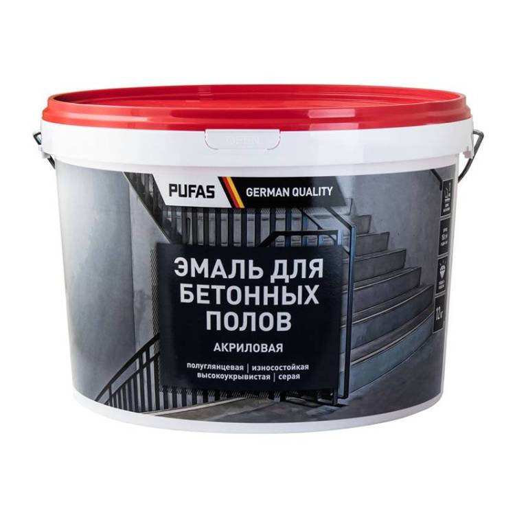 Эмаль акриловая для бетонных полов Pufas полуглянцевая морозостойкая cерая 12 кг