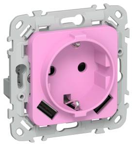 Розетка 1-местная с заземлением, шторками и USB Type A+A IEK Flite FI-R14-16-U21-D31-K99 пурпурный