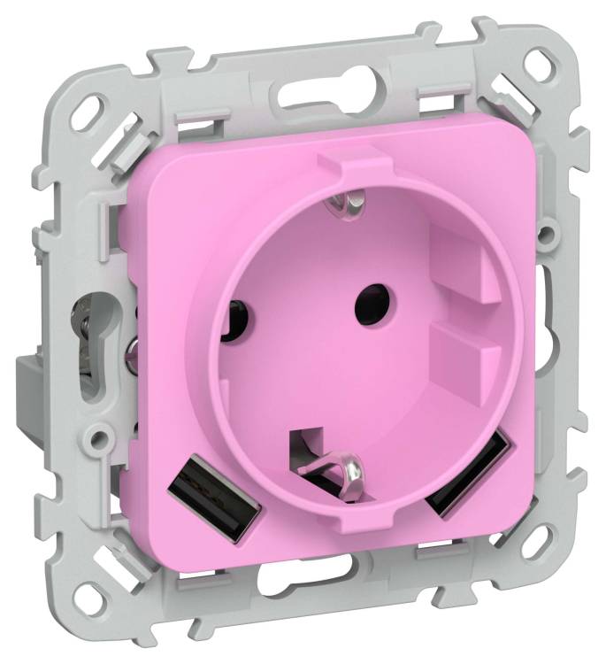 Розетка 1-местная с заземлением, шторками и USB Type A+A IEK Flite FI-R14-16-U21-D31-K99 пурпурный